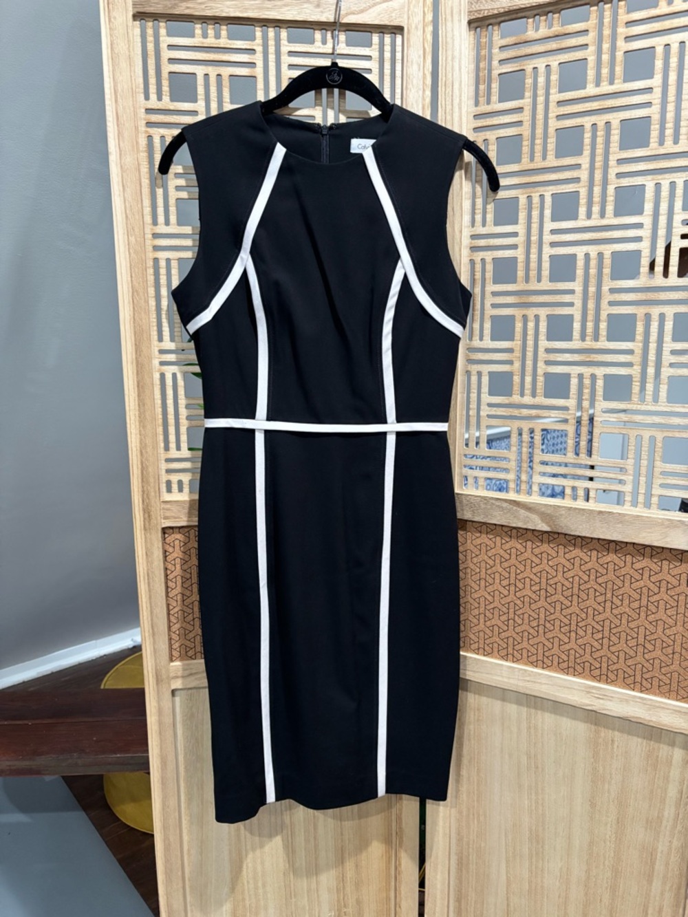 Calvin Klein Black Sheath Dress with White Contrast Piping